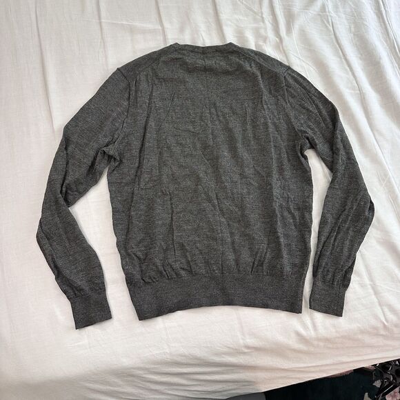 Vintage Ralph Lauren Sweater Men's Medium Gray Merino Wool V Neck Pullover Logo - Picture 2 of 6